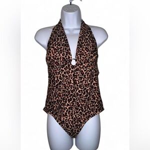 NWT Kona Sol Leopard Print Halter One Piece Swimsuit